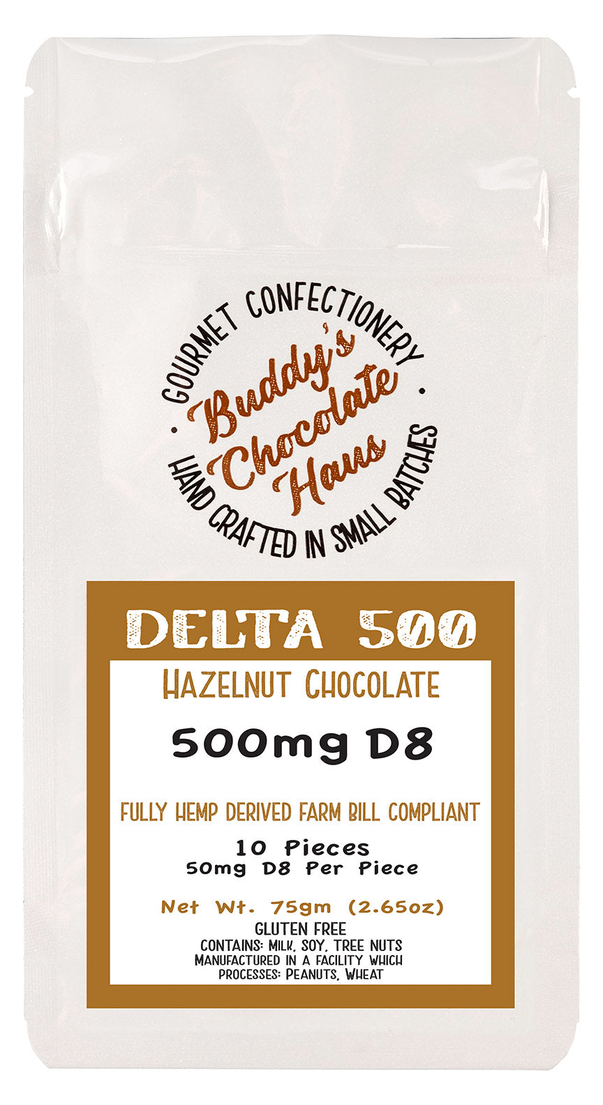 hazelnut chocolate bar infused with delta 8 (D8) derived from hemp