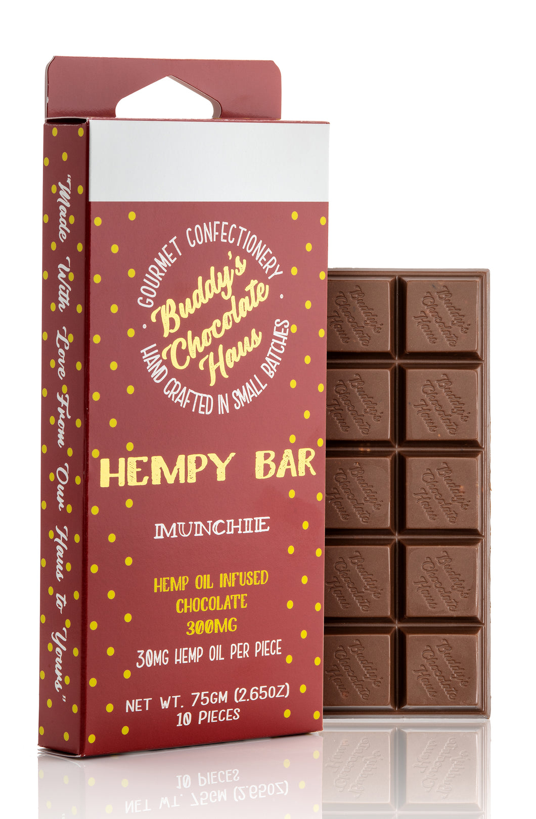 munchie chocolate peanut butter bar infused with CBD derived from hemp