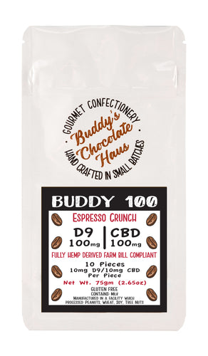 Espresso Coffee Crunch Chocolate Bar infused with hemp derived Delta 9 D9 THC
