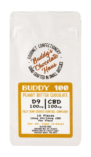 peanut butter chocolate bar infused with Delta 9 THC and CBD derived from hemp