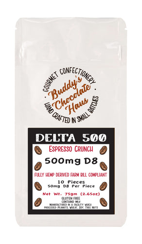 Espresso Coffee Crunch Chocolate Bar infused with Delta 8 D8 derived from hemp