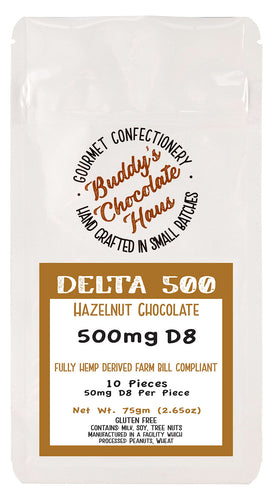 hazelnut chocolate bar infused with delta 8 (D8) derived from hemp