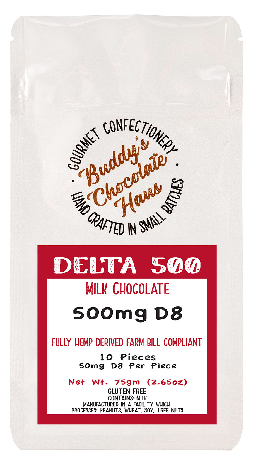 milk chocolate bar infused with delta 8 (D8) derived from hemp