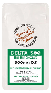 mint milk chocolate bar infused with delta 8 (D8) derived from hemp