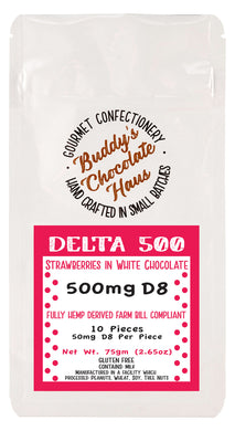 white chocolate with strawberries bar infused with delta 8 (D8) derived from hemp