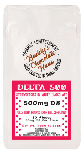 white chocolate with strawberries bar infused with delta 8 (D8) derived from hemp