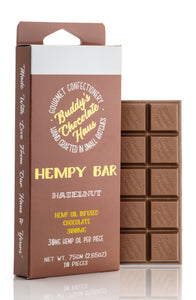 hazelnut chocolate bar infused with CBD derived from hemp