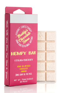 white chocolate with strawberries bar infused with CBD derived from hemp