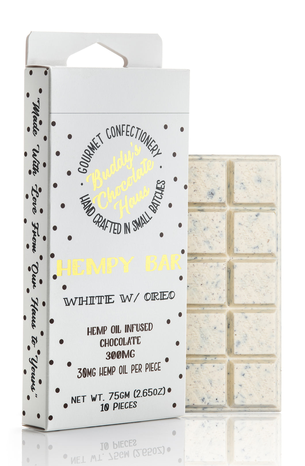 white chocolate with oreos bar infused with CBD derived from hemp